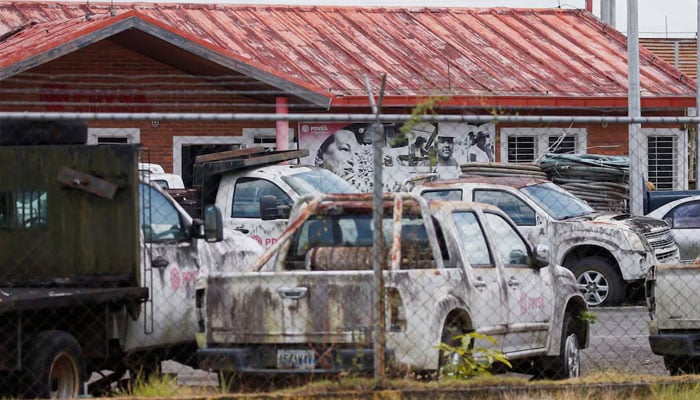 A picture of Venezuelas late President Hugo Chavez is seen at a junkyard of state-owned oil company PDVSA, in Punta de Mata, Venezuela March 28, 2023.—Reuters