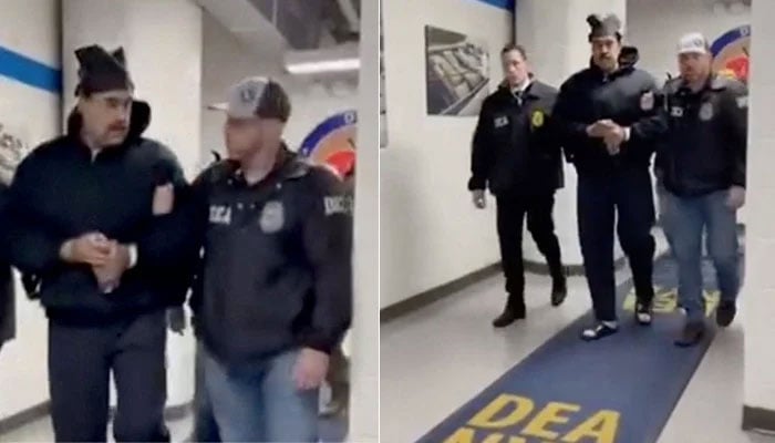 This collage, taken from the X account of Rapid Response 47, the official White House rapid response account, shows Venezuelan President Nicolas Maduro escorted by DEA agents inside the headquarters of the US Drug Enforcement Administration (DEA) in lower Manhattan, New York, on January 3, 2026. — AFP