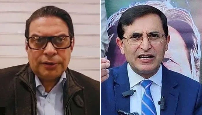 PTI General Secretary Salman Akram Raja (left) and PTI Chairman Gohar Ali Khan.— Facebook@ptimadridwomenwing/Reuters/File