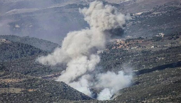 Smoke rises from the site of an Israeli airstrike that struck the hillsides near the southern Lebanese village of Al-Katrani on January 11, 2026. —AFP