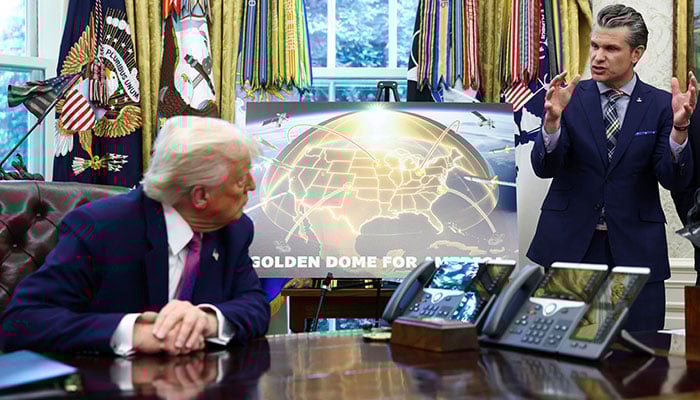 US Defense Secretary Pete Hegseth speaks as he makes an announcement with US President Donald Trump regarding the Golden Dome missile defense shield in the Oval Office of the White House in Washington, DC, US, May 20, 2025.  — Reuters