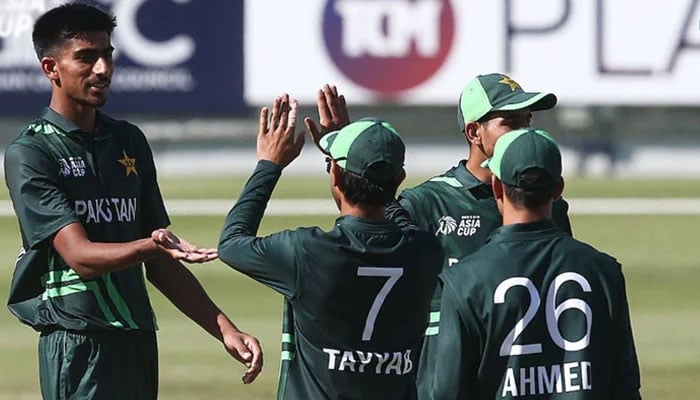 Pakistan Under-19 players seen celebrating after taking a wicket against Japan on December 4, 2024.— Facebook@PakistanCricketBoard