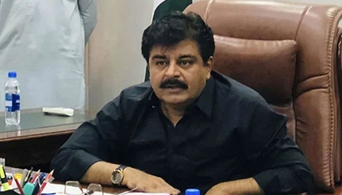 Sindh Education Minister Syed Sardar Ali Shah speaks at his office in this image on August 13, 2024. — Facebook@sardarshah.offical