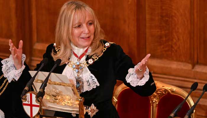 Lady Mayor of the City of London Dame Susan Langley speaks during the annual Lady Mayors Banquet at the Guildhall in London, Britain, December 1, 2025. — Reuters