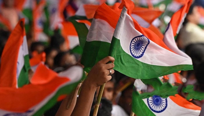 This image shows people holding the Indian flags. — AFP/File