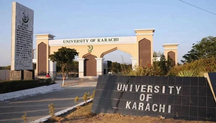 The entrance of the University of Karachi can be seen. — Facebook@Karachi University