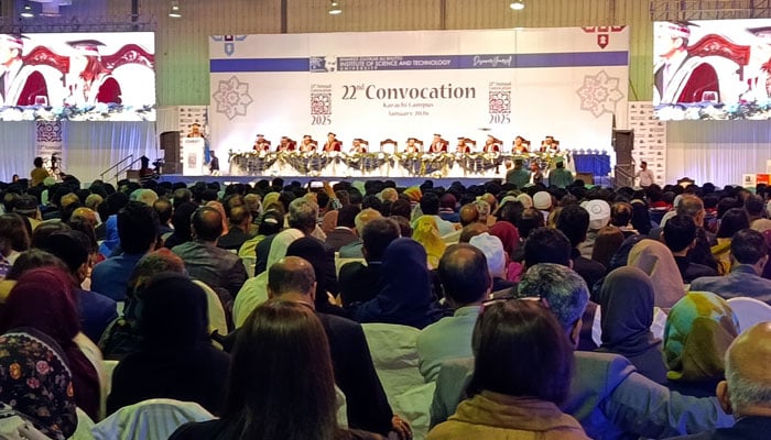 An image from the 22nd Annual Convocation of SZABIST University (Karachi Campus) on January 17, 2026. — Facebook@szabistofficial