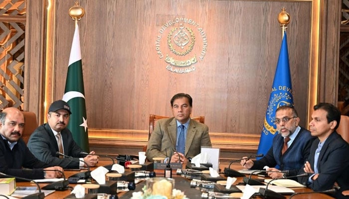 Capital Development Authority (CDA) Chairman Muhammad Ali Randhawa chairs a meeting regarding measures to tackle fire incidents and safety measures for sensitive buildings in the Federal Capital, Islamabad, at the CDA headquarters on January 19, 2026. — Facebook@cda.isb.pk