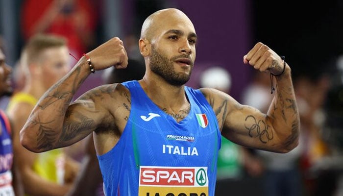 Athletics - European Athletics Championships - Stadio Olimpico, Rome, Italy - June 8, 2024 Italys Lamont Marcell Jacobs celebrates winning the mens 100m final. —Reuters