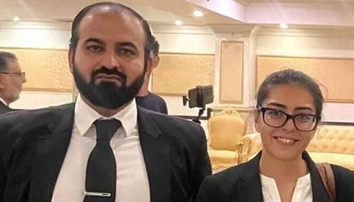Lawyer Imaan Mazari (right) pictured alongside her husband Advocate Hadi Ali Chattha in this undated image. — X@AsadAToor