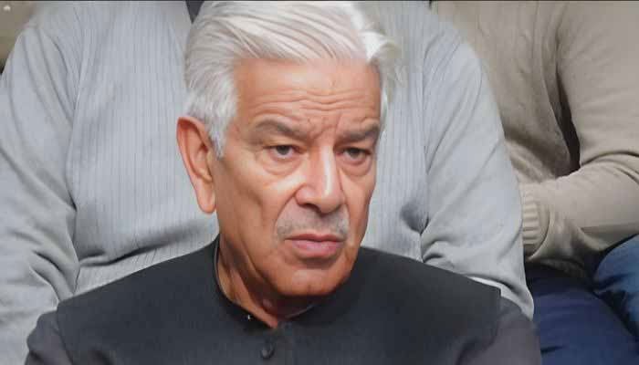 Defence Minister Khawaja Asif addressing presser in Sialkot on December 13, 2025. — Screengrab via YouTube/Geo News