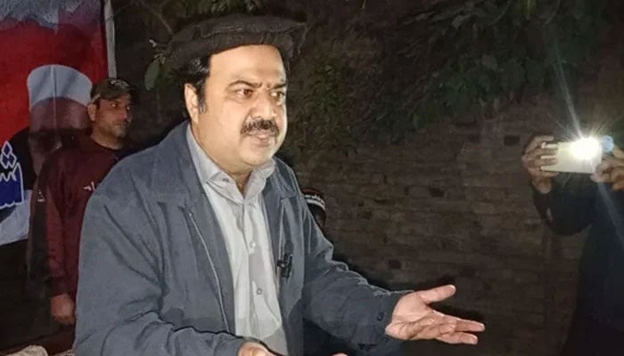 Qaumi Watan Party (QWP) provincial Chairman Sikandar Hayat Khan Sherpao speaks at a gathering on December 8, 2023. — Facebook@Sikandar Hayat Khan Sherpao