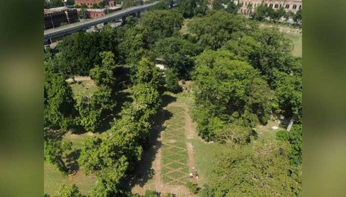 An aerial view of Nasir Bagh released on October 11, 2023. — Facebook/Parks and Horticulture Authority, Lahore