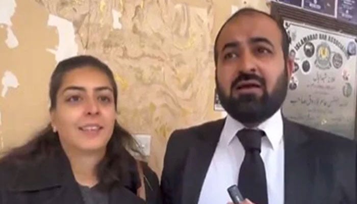 Rights activist Imaan Mazari pictured with her husband Advocate Hadi Ali Chattha. — X@FaizQureshiUK