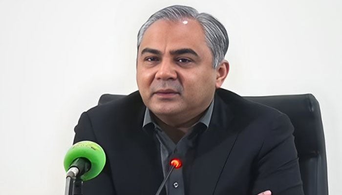 Interior Minister Mohsin Naqvi is addressing a press conference in Islamabad on December 1, 2025. — Screengrab via Geo News