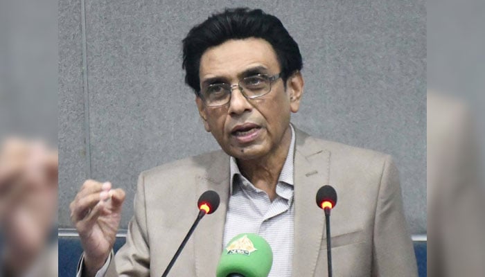 Federal Minister for Education Dr Khalid Maqbool Siddiqui speaks during a laptop distribution ceremony at the NED University on January 29, 2026. — Facebook@AllAbout.MQM