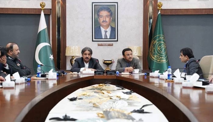 Speaker Sindh Assembly Syed Awais Qadir Shah and Minister for Home, Law and Parliamentary Affairs Sindh Ziaul Hassan Lanjar chair a meeting at the Sindh Assembly Secretariat on January 28, 2026. — Facebook@Minister for Home and Law Sindh