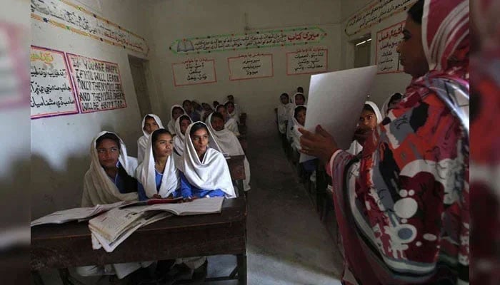 In this representational image, a teacher attends a class in Sindh. — Reuters/File
