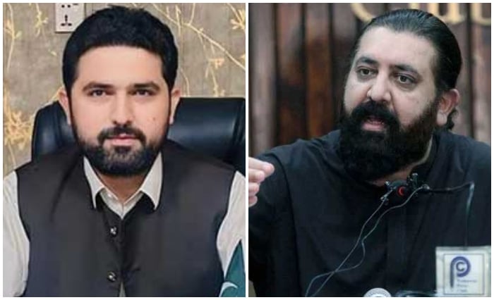 This collage shows undated photos of Khyber Pakhtunkhwa Chief Minister Sohail Afridi (left) and Pakistan Tehreek-e-Insaf Information Secretary Sheikh Waqas Akram. — Facebook/@ImMuhammadSohailAfridi/PPI/File