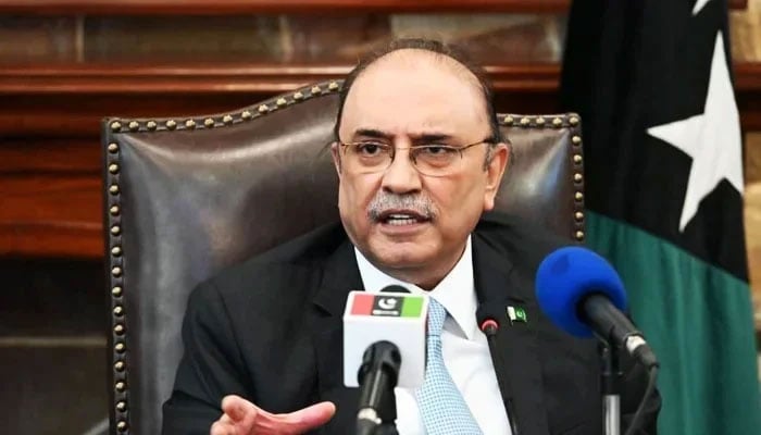President Asif Ali Zardari addresses a press conference in Karachi, on May 11, 2022. — X@MediaCellPPP