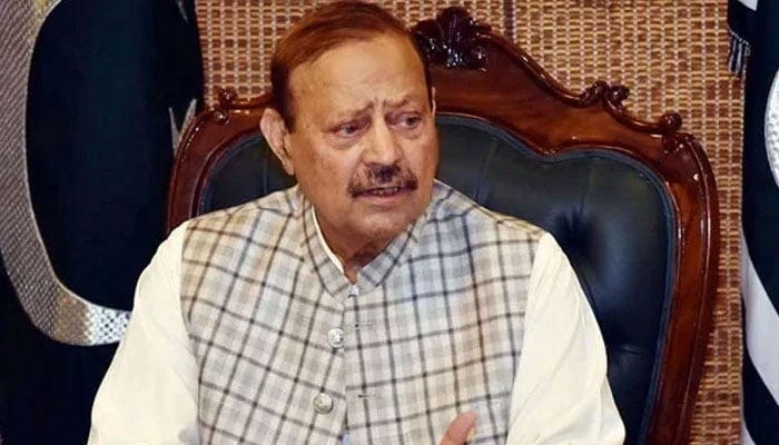 Azad Jammu and Kashmir President Barrister Sultan Mahmood Chaudhry gestures during an event. — APP/File