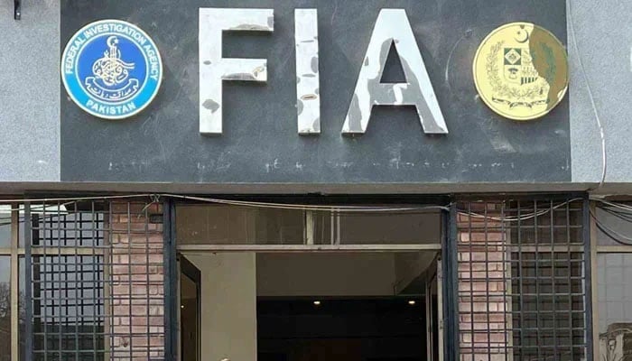 The Federal Investigation Agency (FIA) logo can be seen outside the FIA building in Islamabad. — FIA Website/File