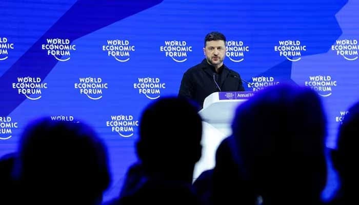Ukrainian President Volodymyr Zelenskiy speaks at the 56th annual World Economic Forum (WEF) meeting in Davos, Switzerland, January 22, 2026. — Reuters