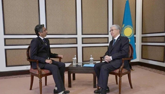 Kazakhstan President Kassym-Jomart Tokayev during an interview with Geo News. — Reporter