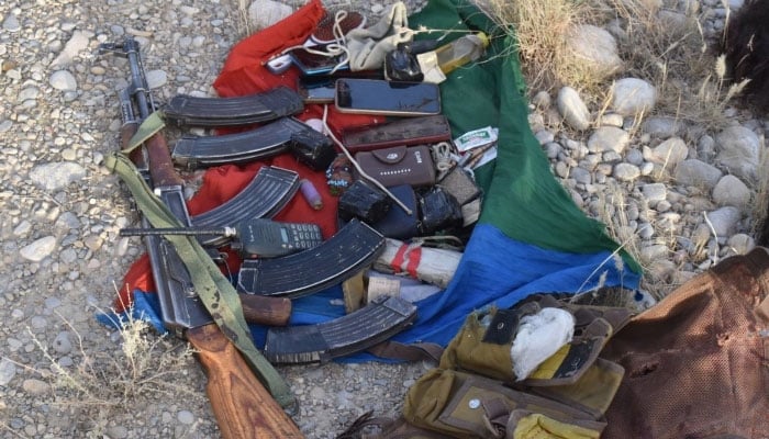 The representational image shows weapons and other belongings of the terrorists killed by Pakistan armed forces. —ISPR/File