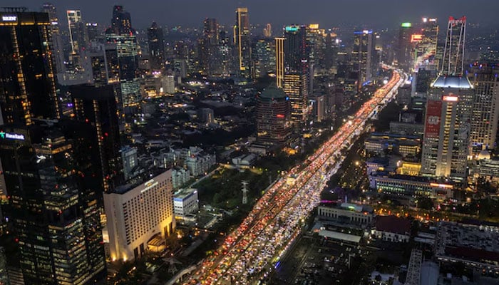A drone view shows traffic during evening rush hours at the business district in Jakarta, Indonesia, February 3, 2026. — Reuters