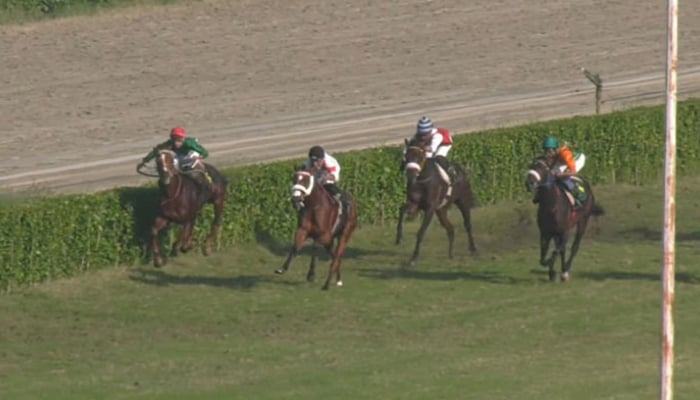 This still taken from a video released on November 13, 2023, shows participants during a horse race in Lahore. — YouTube/Pakistan Horse Racing/File