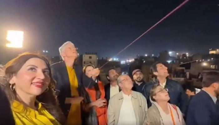 Acting US Ambassador Natalie Baker (left) attends the celebration of the Basant festival at Delhi Gate on February 8, 2026. — Screengrab via Facebook@MarriyumAurangzebPMLN