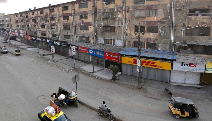 A view of closed market during the protest called by the opposition parties against alleged Feb 8 poll rigging on February 8, 2026. — INP