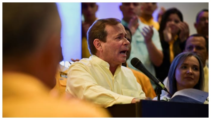 Venezuelan lawmaker and politician Juan Pablo Guanipa speaks during an event of the opposition party Primero Justicia to present him as its candidate for the presidential primary, in Caracas, Venezuela November 10, 2022.—Reuters
