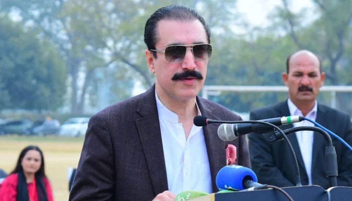 Prime Minister Azad Jammu and Kashmir (AJK) Faisal Mumtaz Rathore addresses an event on December 20, 2025. — Facebook@faisal.rathore.5