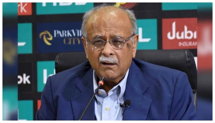 Former Pakistan Cricket Board (PCB) chairman Najam Sethi during a press conference at Gaddafi Stadium on March 18, 2023. — AFP