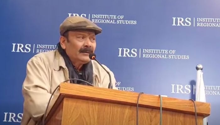 Chairperson, Parliamentary Committee on Kashmir, Rana Muhammad Qasim Noon, speaks at the launch of the Urdu translation of “Tragedy in Kashmir” by Abdul Haq Suharwardy, hosted by IRS on February 9, 2026. — Screengrab via Facebook@ranamuhammadqasimnoon