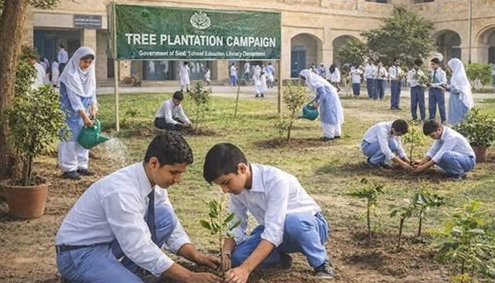 The image shows a Facebook poster regarding plantation drive by the Sindh government published on February 10, 2026. — Facebook@sardarshah.offical