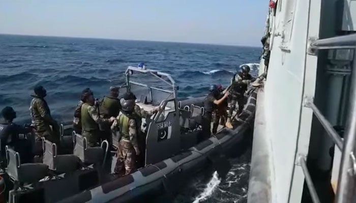 The image shows soldiers taking part in the Maritime Security Exercise Sea Guard-26 on February 10, 2026. — Facebook@DgprNavy/Screengrab