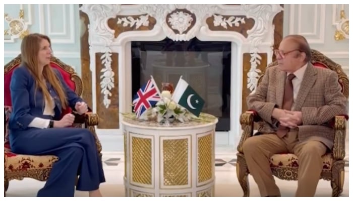Pakistan Muslim League-N President Nawaz Sharif in meeting with British High Commissioner Jane Marriott, February 10, 2026. —Screengrab via Facebook@TheMaryamNSharif