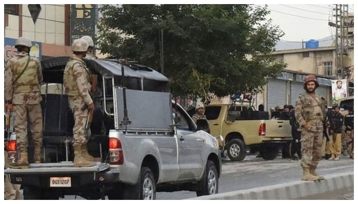 Paramilitary soldiers cordon off the site of a gunman attack on soldiers in Quetta, Balochistan. — AFP/File