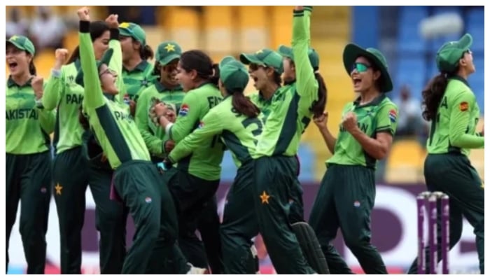 Pakistan women’s team players celebrating. —Geo News/File