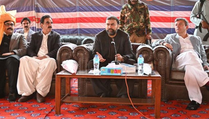 Chief Minister Balochistan Mir Sarfraz Bugti addresses tribal elders and local notables in Zhob on February 12, 2026. — Facebook@CMOBalochistanOfficial