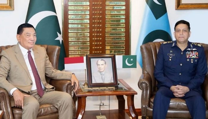 Air Chief Marshal Zaheer Ahmed Baber Sidhu, NI (M), HJ, Chief of Air Staff, Pakistan Air Force, calls on Indonesian President Prabowo Subianto during his official visit to Indonesia. — APP/File
