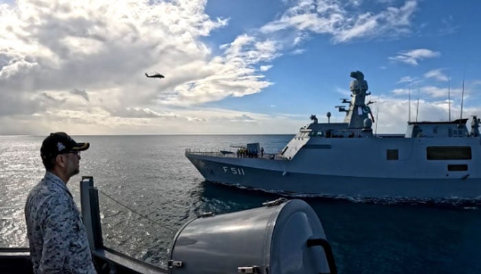 Pakistan Navy Ship KHAIBAR participates in PN-TN Bilateral Exercise TURGUTREIS-XIII during maiden voyage from Türkiye to Pakistan on February 13, 2026. — Facebook@PakistanNavy