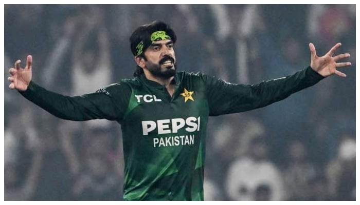 Pakistan´s Usman Tariq celebrates after taking the wicket of South Africas Dewald Brevis during the third and final Twenty20 international cricket match between Pakistan and South Africa at the Gaddafi Stadium in Lahore on November 1, 2025. — AFP