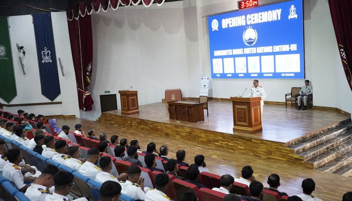 An image from the three-day Sanghrites Model United Nations, Edition VII (SMUN-7), organised by the Cadet College Sanghar on February 15, 2026. — Facebook@CadetCollegeSanghar