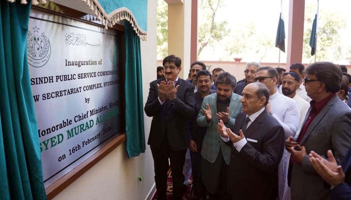 Sindh Chief Minister Murad Ali Shah inaugurates the Sindh Public Service Commission (SPSC) Secretariat Complex in Hyderabad on February 16, 2026. — PPI