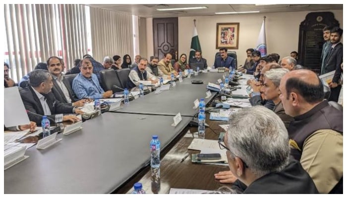Syed Rafiullah, MNA, chairing the Standing Committee on Overseas Pakistanis and Human Resource Developmenttoday at the OPF Conference Room, Islamabad. —NA website