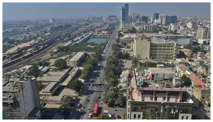 A general aerial view of a commercial district in Karachi. — AFP/File